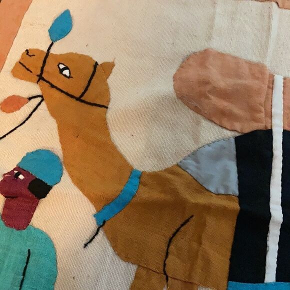 Set of Two Rare Handcrafted Egyptian Silk Cotton Wall Hangings Camel and Donkey - Picture 6 of 6